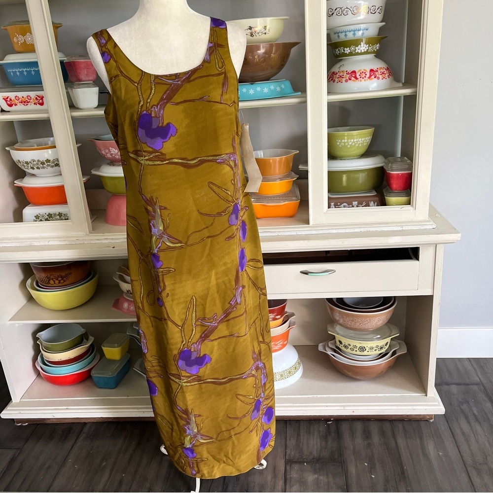 Vintage Helene Black Yellow Floral Splash Dress - Size Medium